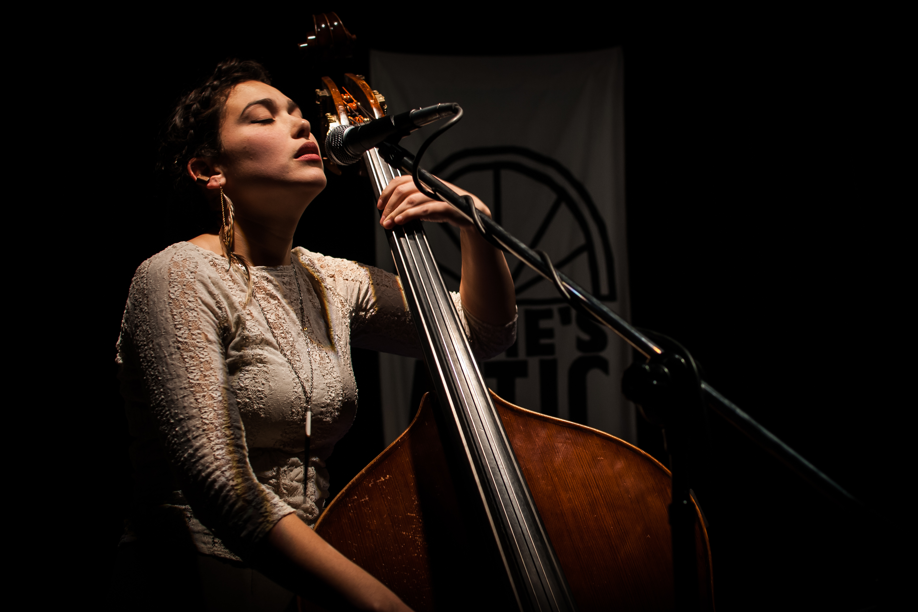 The lovely Andrea DeMarcus on upright bass